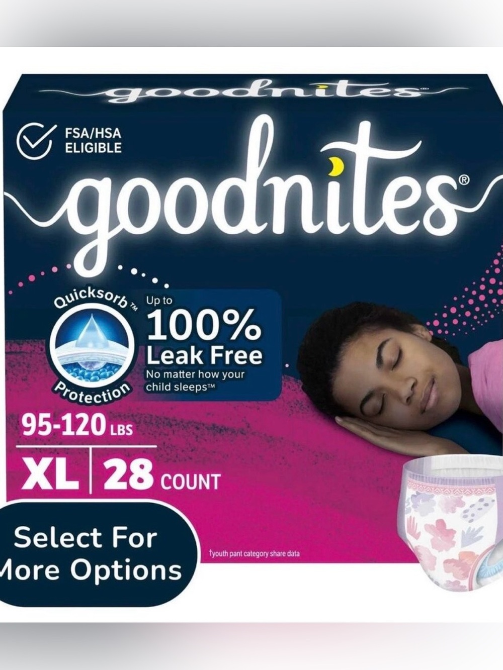 4 packs Goodnites Youth Girls Nighttime Underwear X Large 95-120 lbs 36 count